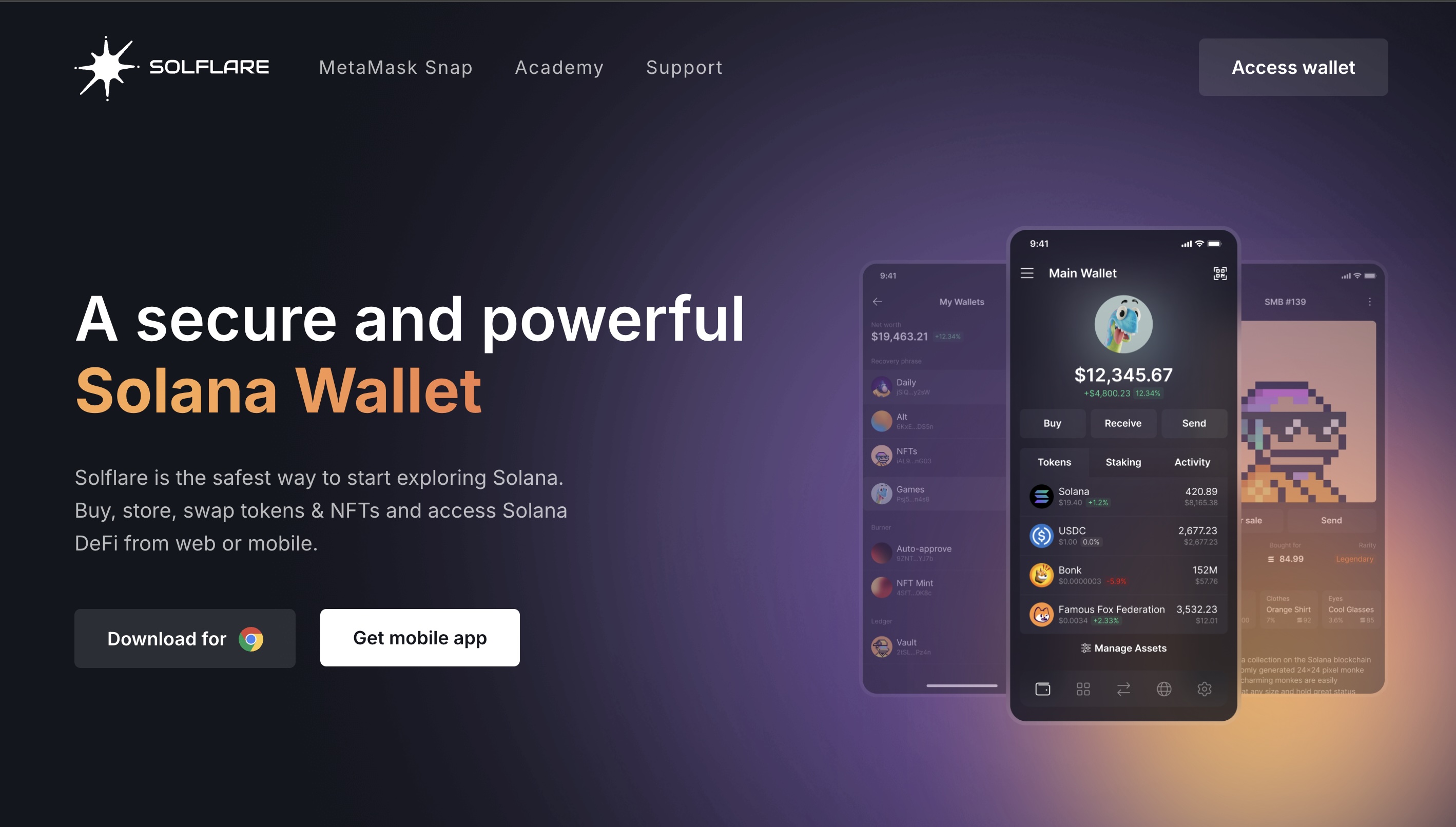 Solflare Wallet homepage screenshot