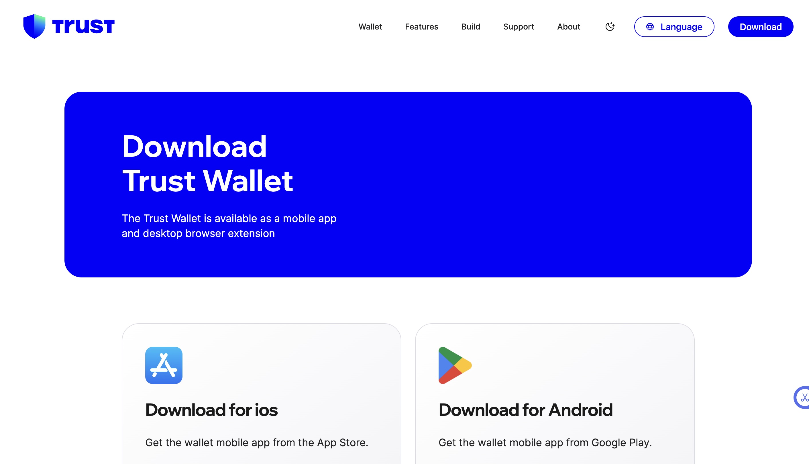 Trust Wallet download page screenshot