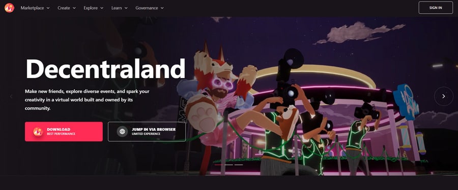 Decentraland’s homepage, where you can learn most of what makes the game work.