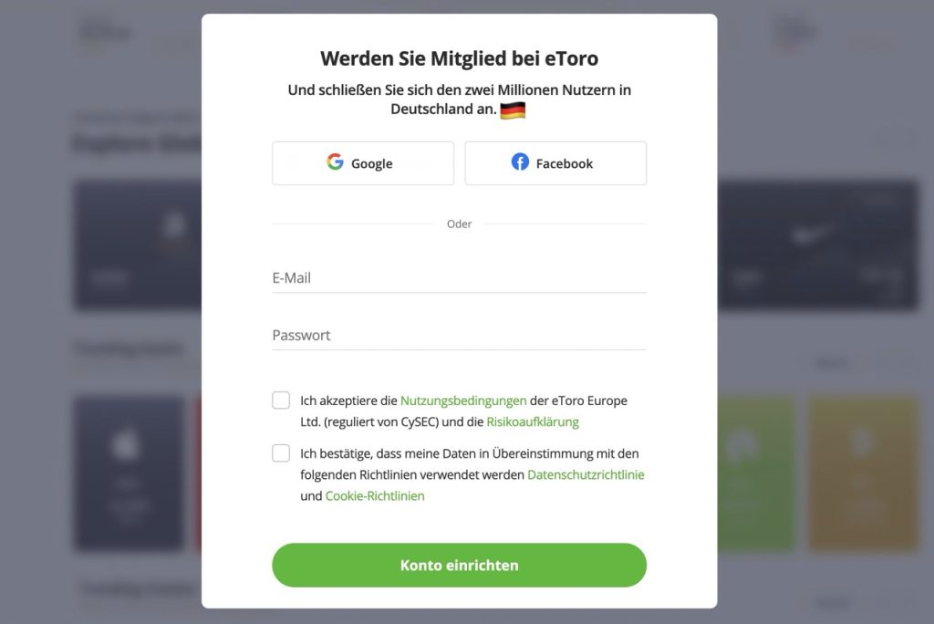 eToro Anmeldung