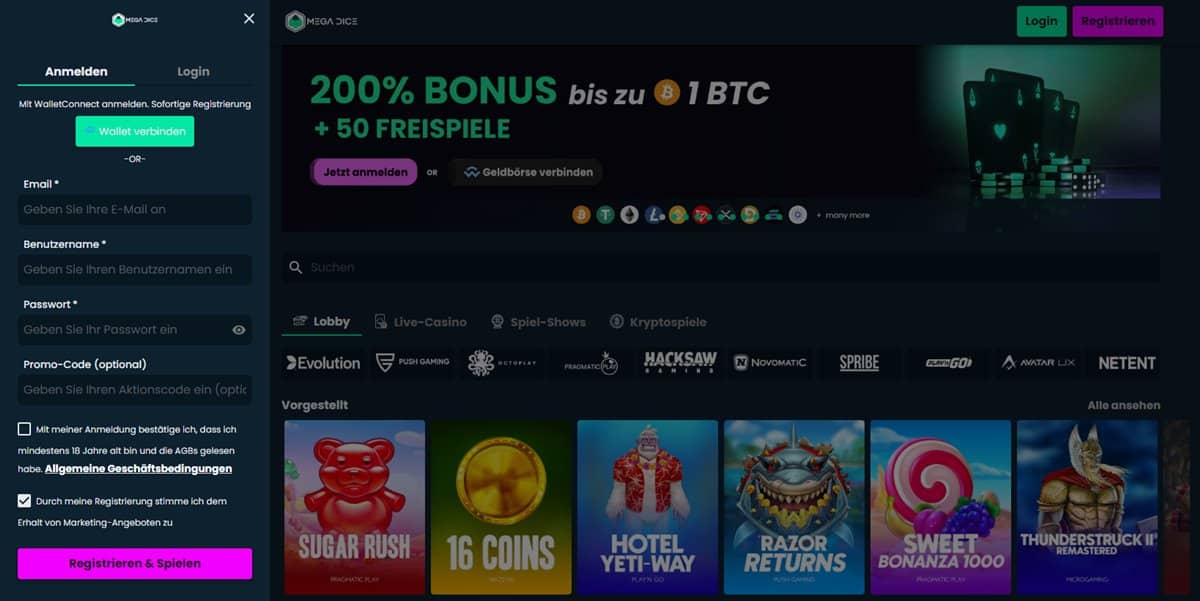 Mega Dice Casino Anmeldung