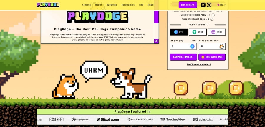 PlayDoge’s homepage shows the look of the game and the ongoing presale.