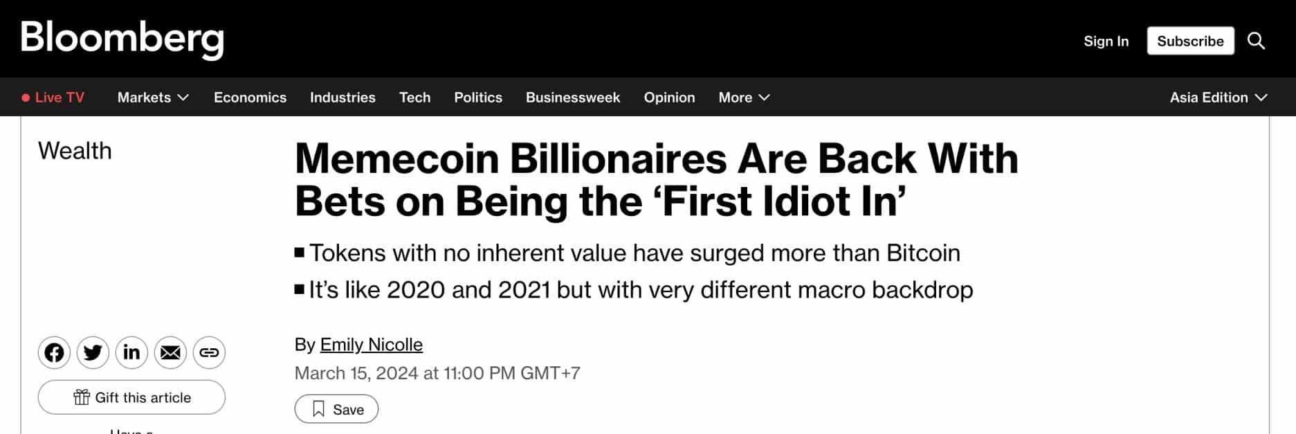 Memecoins Bloomberg