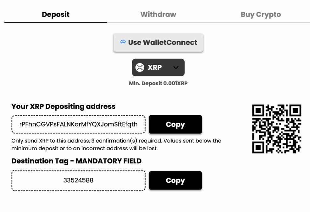 Deposit XRP in WallStreet Memes casino 