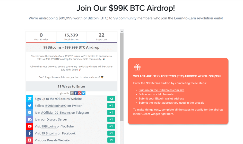 99Bitcoins Airdrop