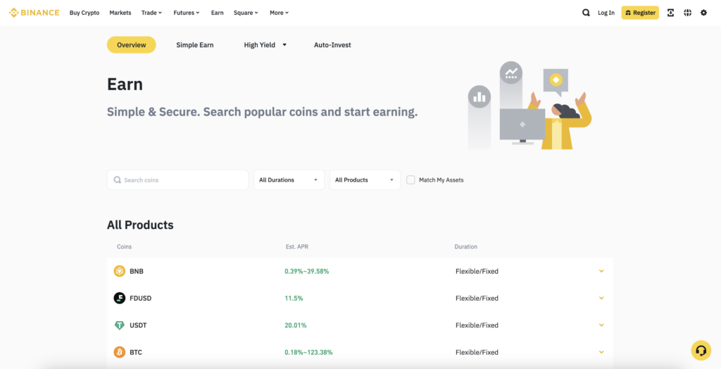 Binance Earn homepage screenshot