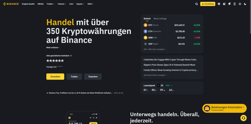 Binance homepage