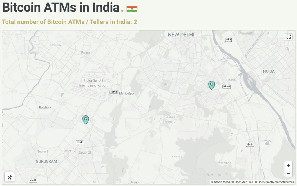 Bitcoin ATMs in India on CoinATMRadar