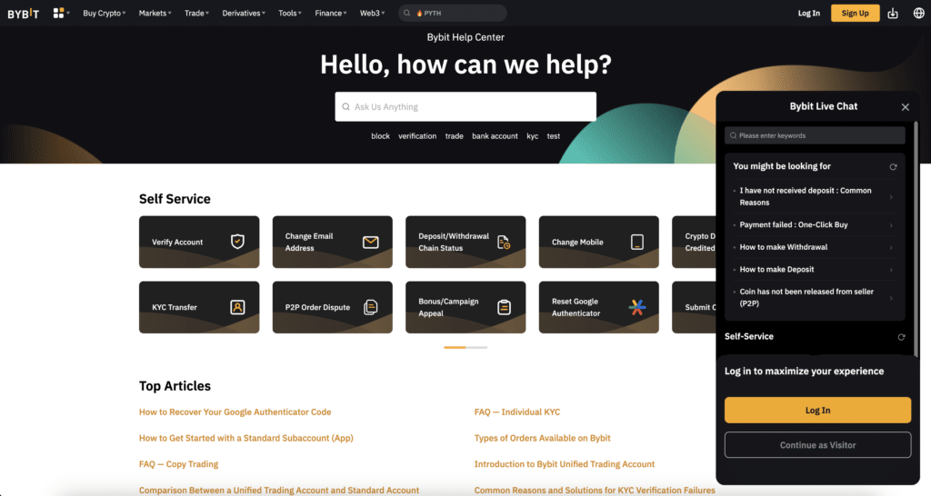 Bybit help center page screenshot