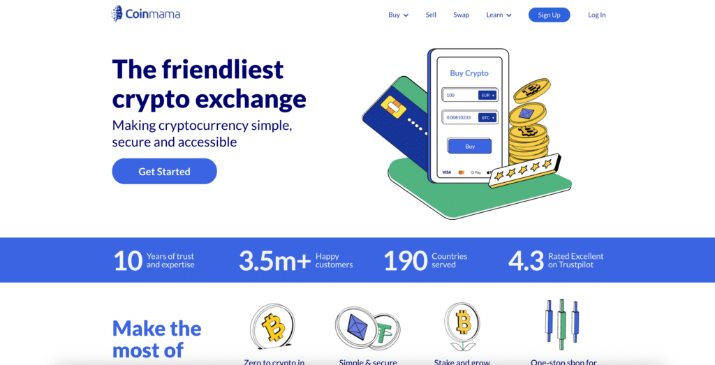 Coinmama crypto broker homepage screenshot
