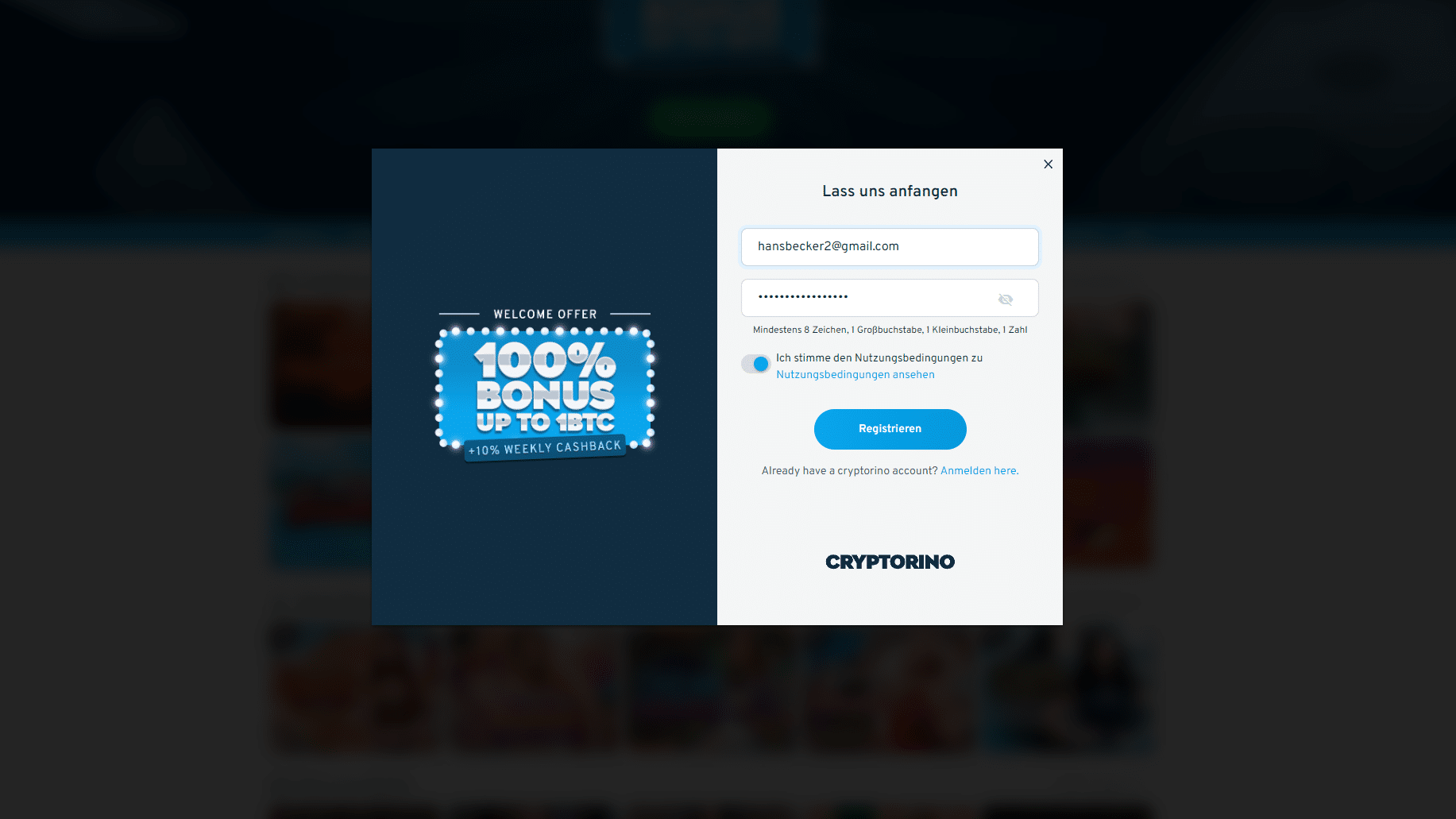 Cryptorino registrierung 2