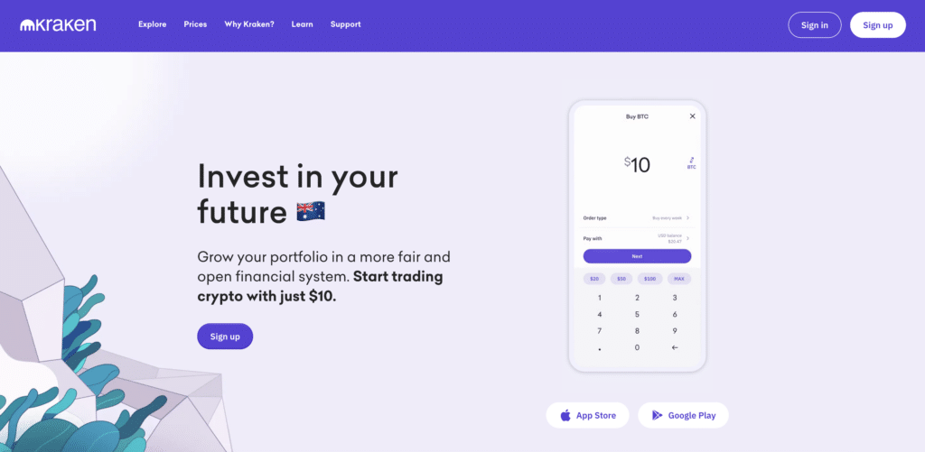 Kraken Bitcoin exchange homepage screenshot