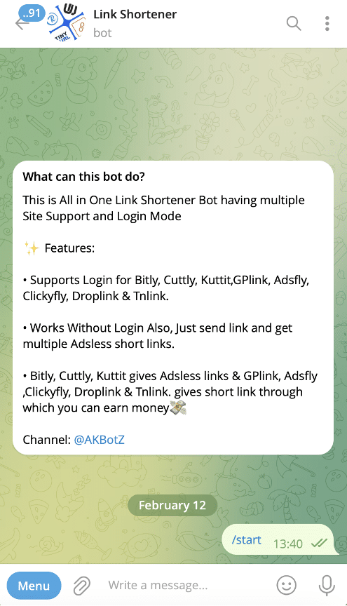 Link Shortener Telegram