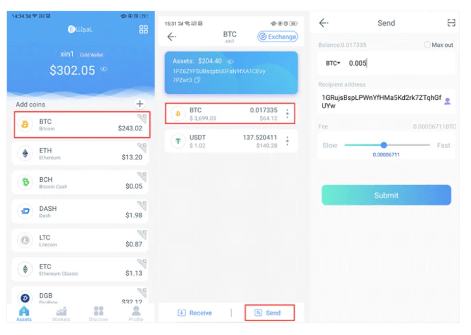 Making transactions on Ellipal App