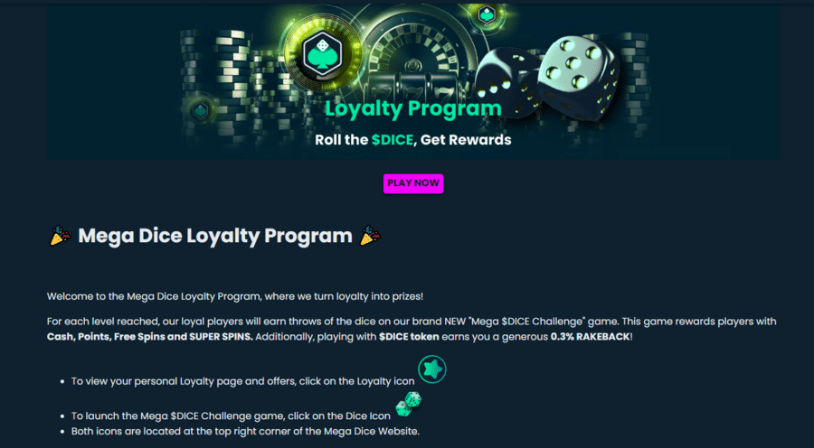 An overview of the Mega Dice Loyalty Program