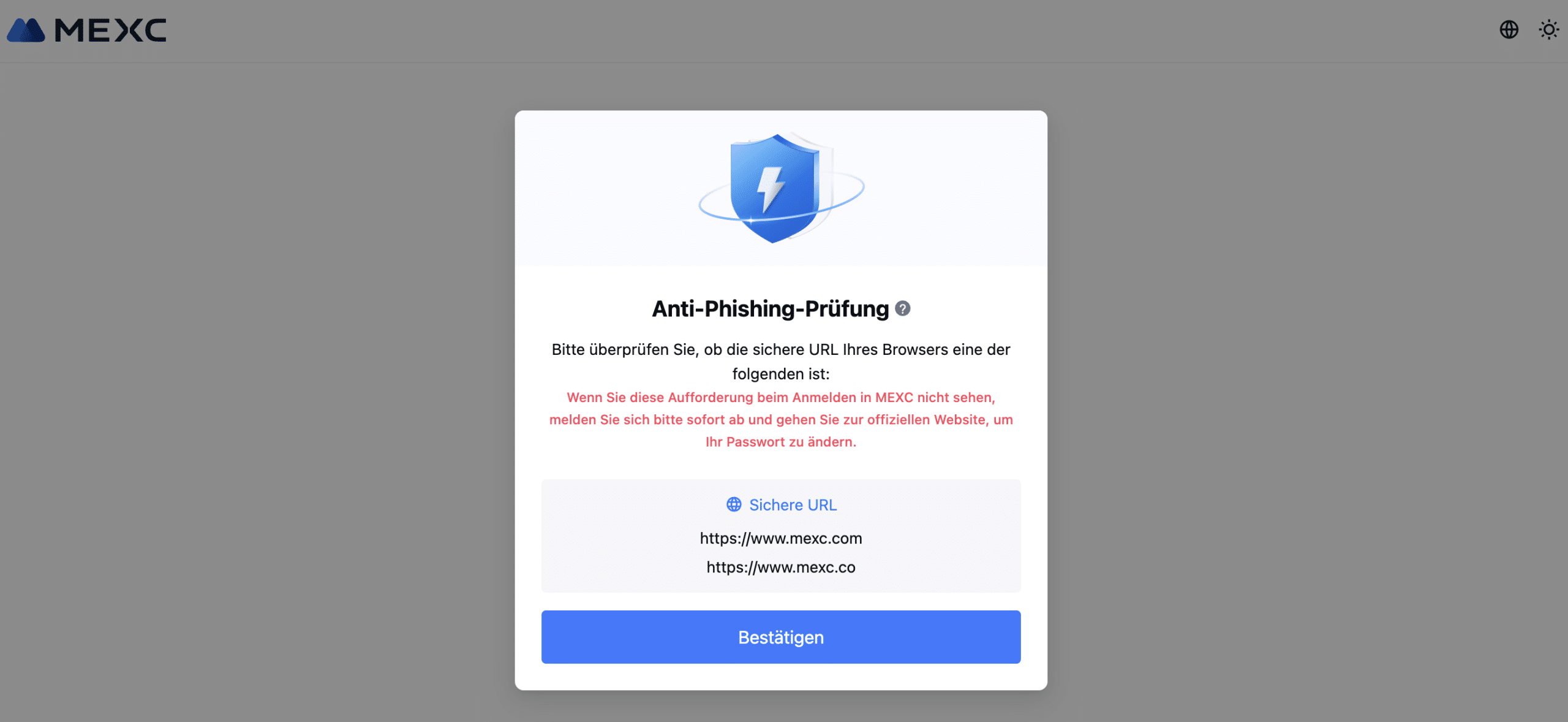 MEXC Anti Phising Check