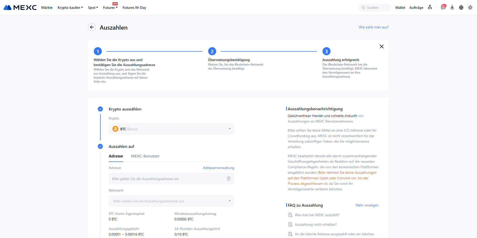 Mexc Auszahlung