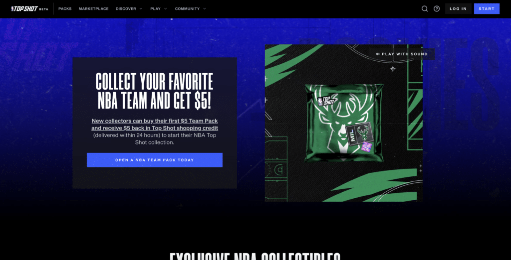 NBA Top Shot NFT screenshot homepage