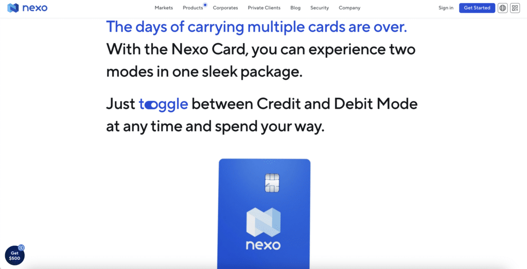 Nexo crypto debit card