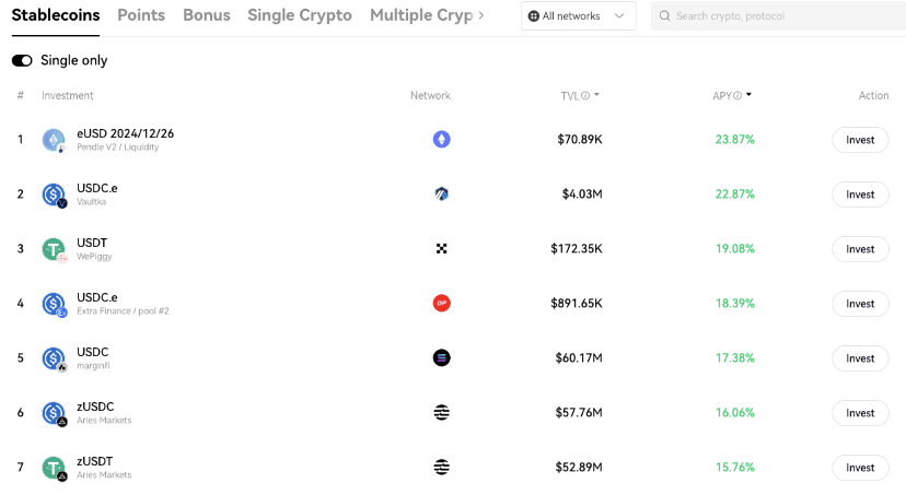 OKX Wallet Yield Section