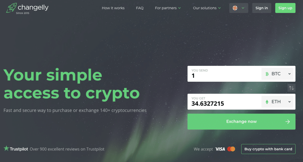 Changelly homepage