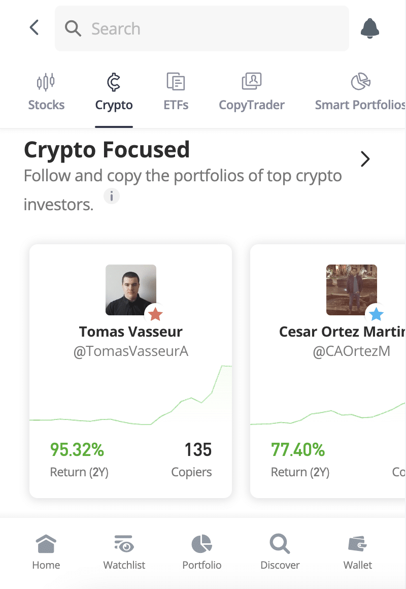 eToro copy trading app