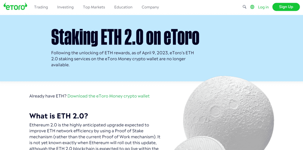 Stake Ethereum on eToro