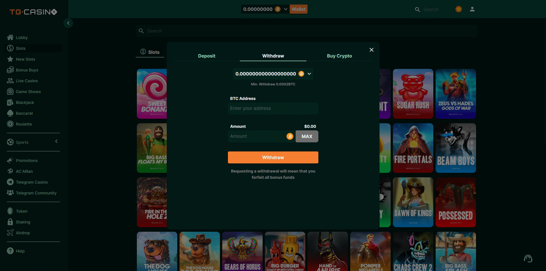 TG Casino Withdraw