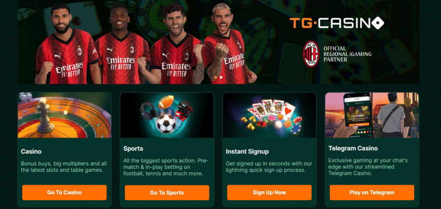 TG.Casino has something for every player, from casino bonuses of 200% up to 10 ETH and 50 FS to the $5 free bet for sports