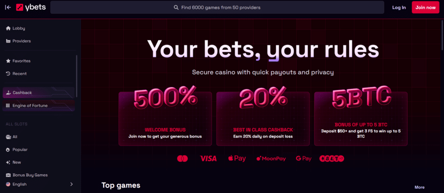 Ybets Casino features some of the best deposit bonuses and free spins for players under its wing